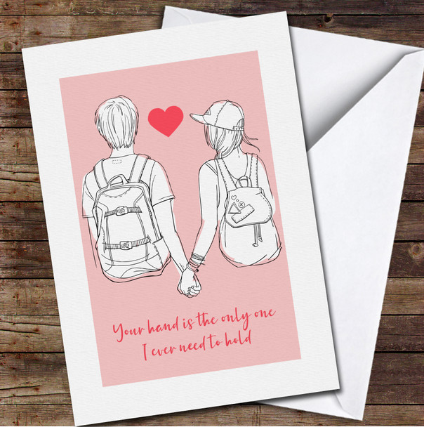 Young Couple Holding Each Other Hands Personalised Valentine's Day Card