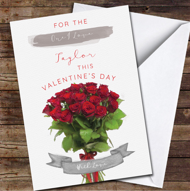 One I Love Roses Bouquet Watercolour Personalised Valentine's Day Card