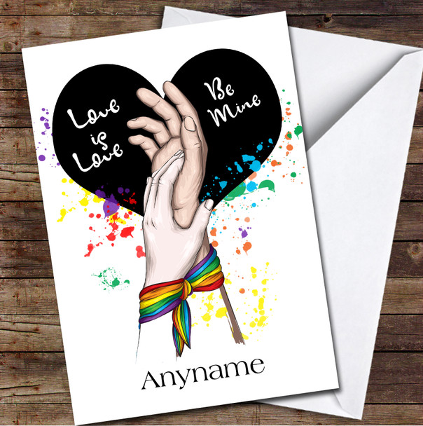 Lgbt Passionate White Hands Together Personalised Valentine's Day Card