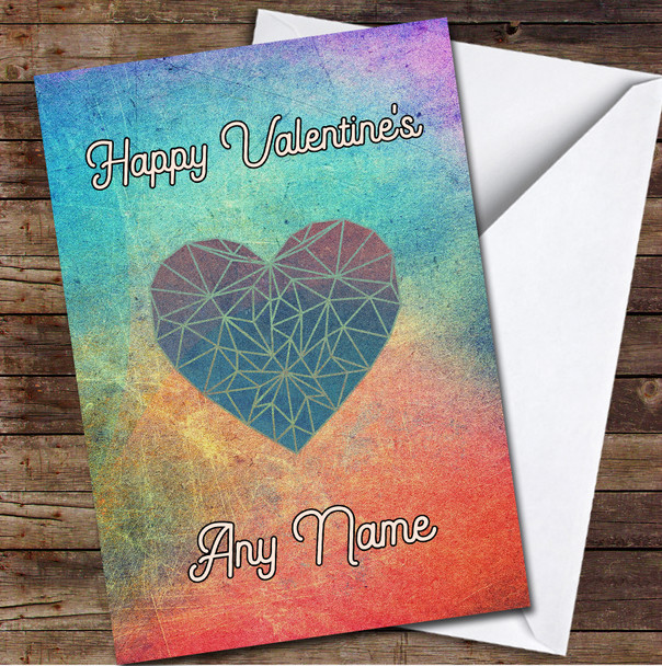 Colourful Rainbow Geometric Heart Personalised Valentine's Day Card