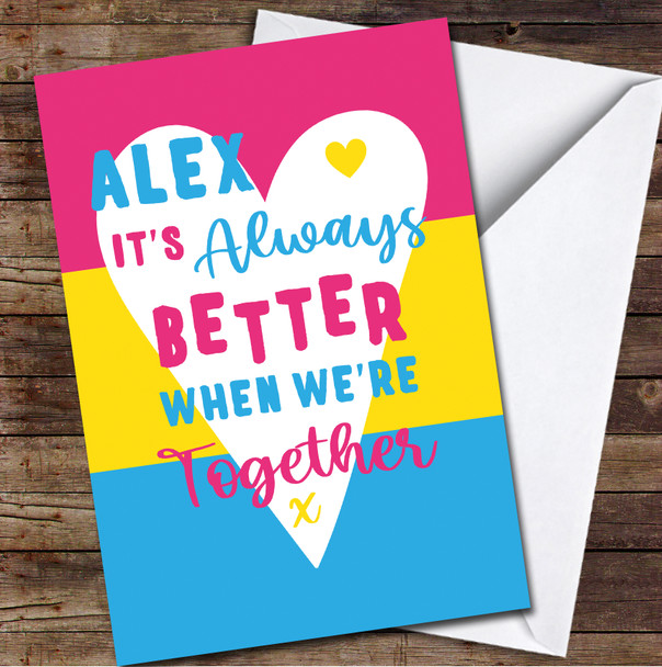 Lgbtq Pansexual Flag Typographic Personalised Valentine's Day Card