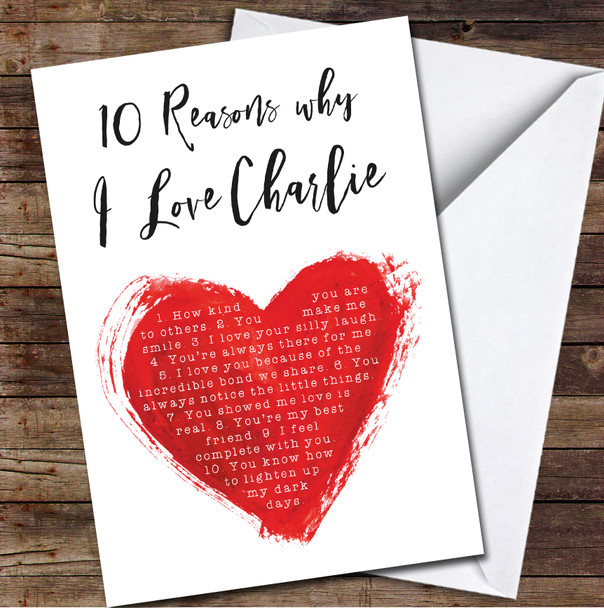10 Reasons Why I Love You Heart Personalised Valentine's Day Card
