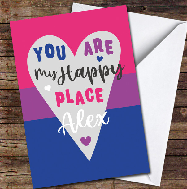 Lgbtq Bisexual Flag Typographic Personalised Valentine's Day Card