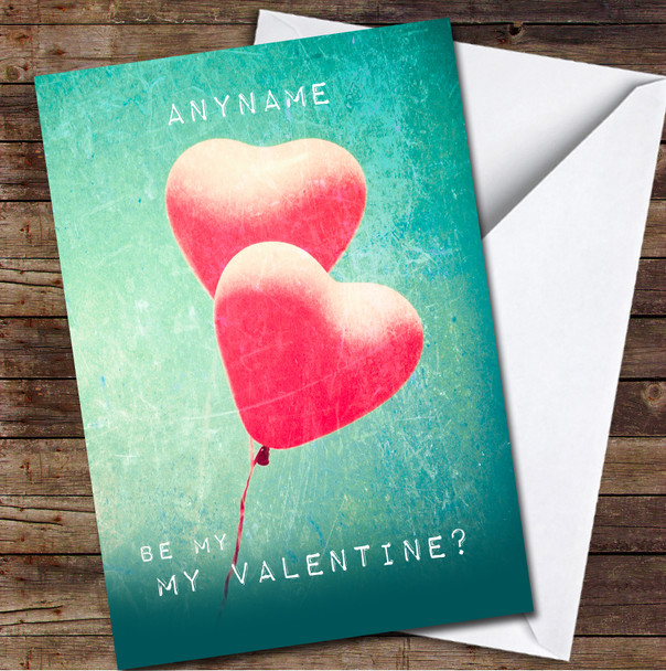 Retro Distressed Heart Balloons Personalised Valentine's Day Card