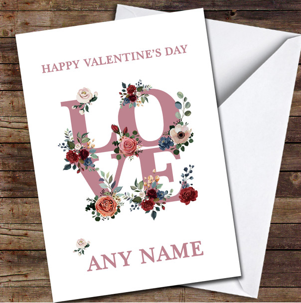 Love Word With Flowers & Border Personalised Valentine's Day Card
