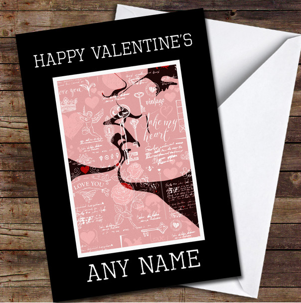Vintage Abstract Kissing Couple Personalised Valentine's Day Card