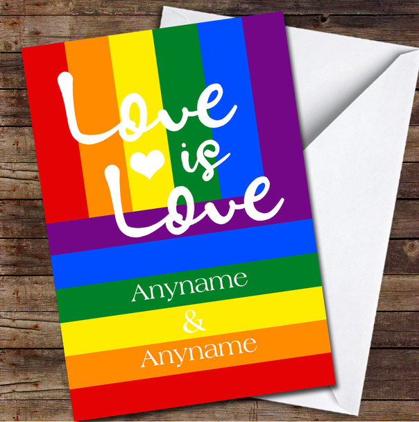Love Is Love Lgbt Rainbow Flag Personalised Valentine's Day Card