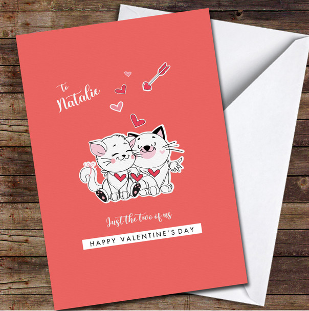 Cute Kittens On Red Background Personalised Valentine's Day Card