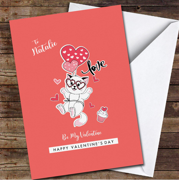 Cute Kitten On Red Background Personalised Valentine's Day Card