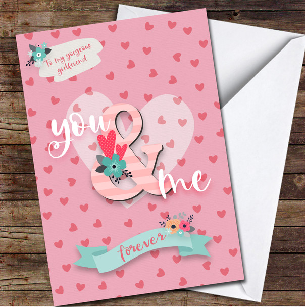 Red Hearts On Pink Background Personalised Valentine's Day Card