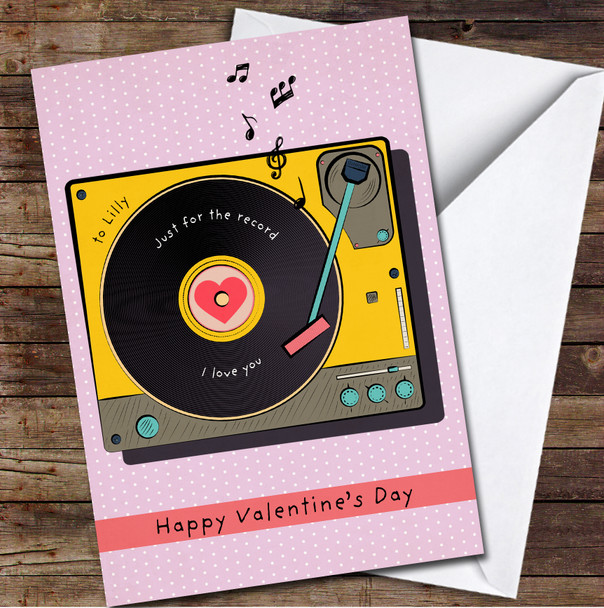 Vinyl Player With Vinyl Disc Personalised Valentine's Day Card