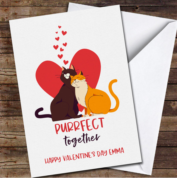 Two Cats Red Heart Personalised Valentine's Day Card