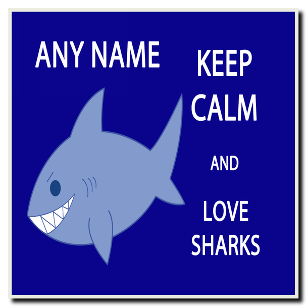 Keep Calm And Love Sharks Personalised Drinks Mat Coaster