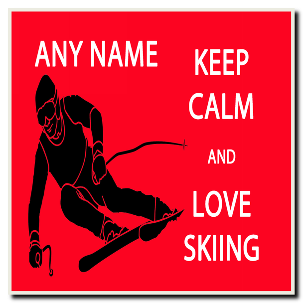 Keep Calm And Love Skiing Personalised Drinks Mat Coaster