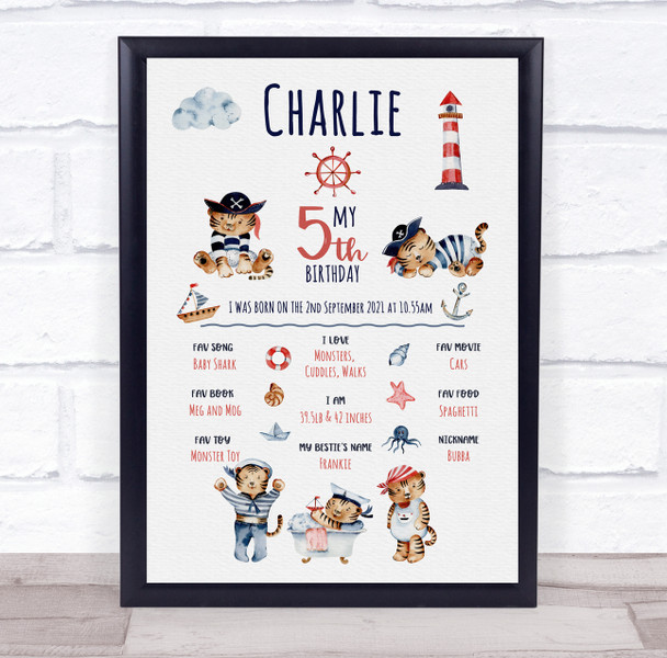 Pirate Birthday Favourite Things Milestones Achievements Interests Gift Print