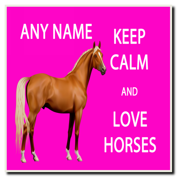 Keep Calm And Love Horses Pink Personalised Drinks Mat Coaster