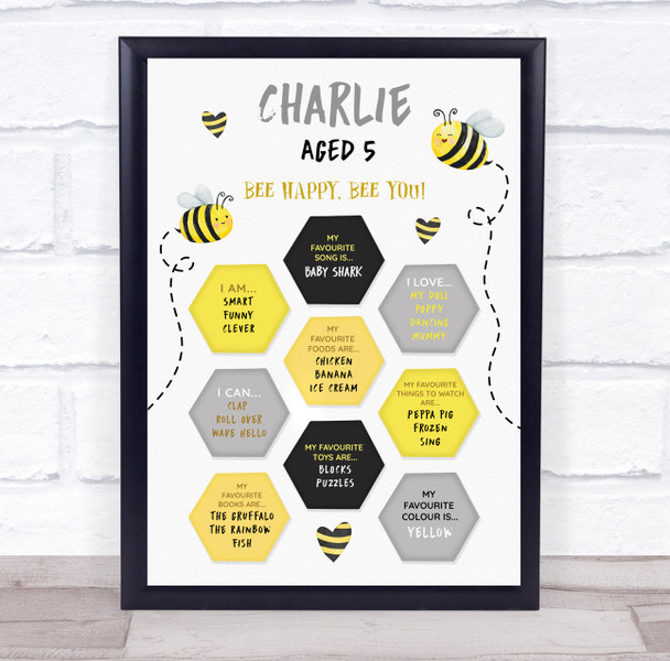 Bee Any Age Birthday Favourite Things Interests Milestones Gift Print