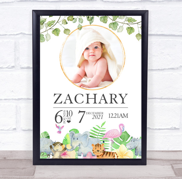 Birth Details Nursery Christening New Baby Zoo Animals Photo Keepsake Gift Print