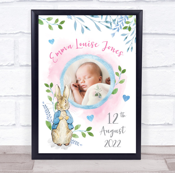 New Baby Birth Details Nursery Christening Peter Rabbit Girl Date Photo Print