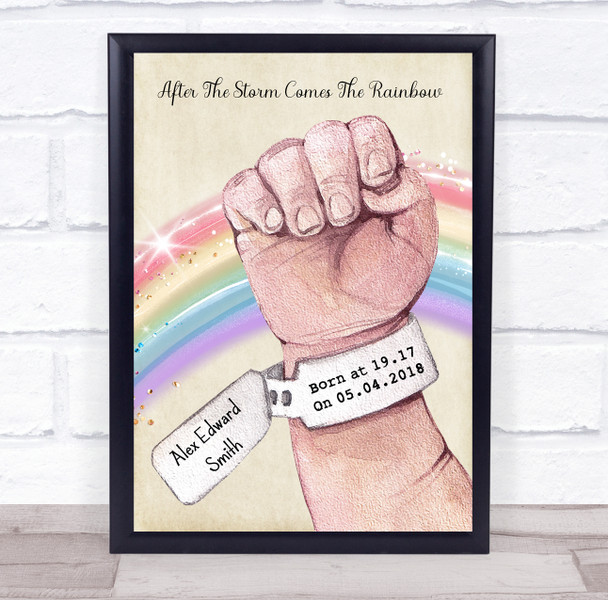 Rainbow Baby Fist Name Tag Light Skin New Baby Birth Details Keepsake Gift Print Rainbow Baby Fist Name Tag Light Skin New Baby Birth Details Keepsake Gift Print