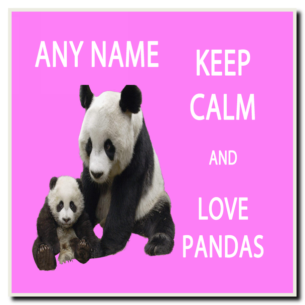 Keep Calm And Love Pandas Pink Personalised Drinks Mat Coaster