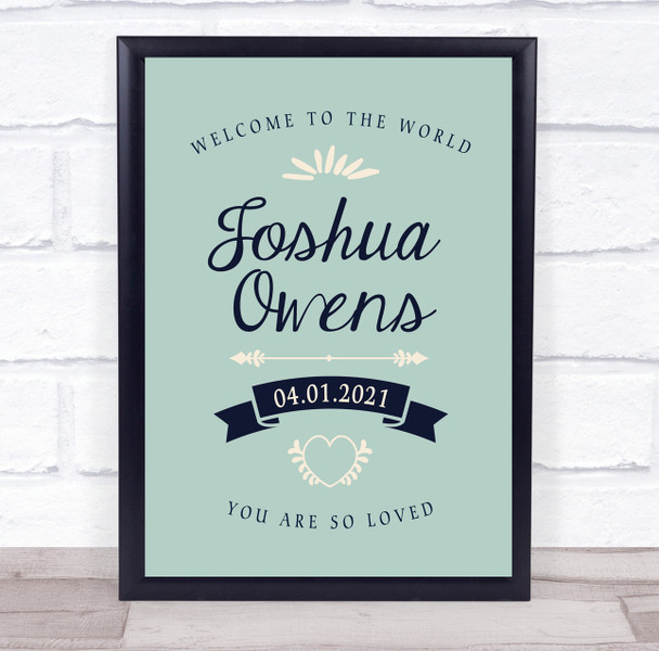 New Baby Birth Details Christening Nursery Typographic Keepsake Gift Print