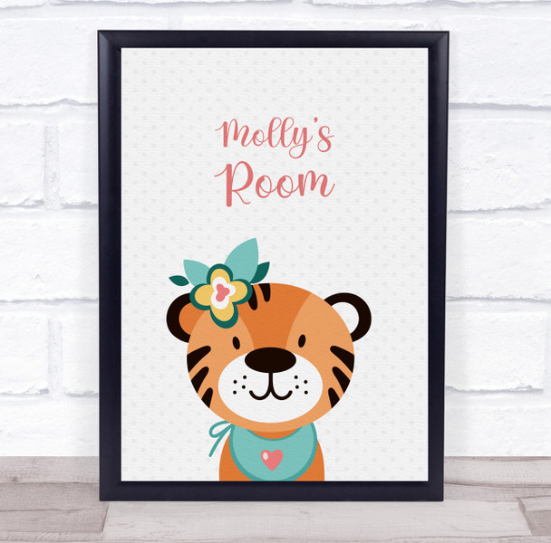 Tiger With Flowers Room Personalised Children's Wall Art Print
