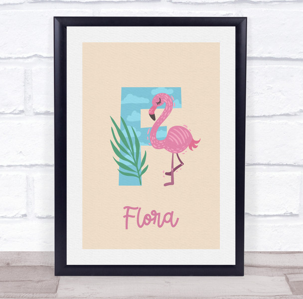 Initial Funky Letter F With Flamingo Personalised Children's Wall Art Print
