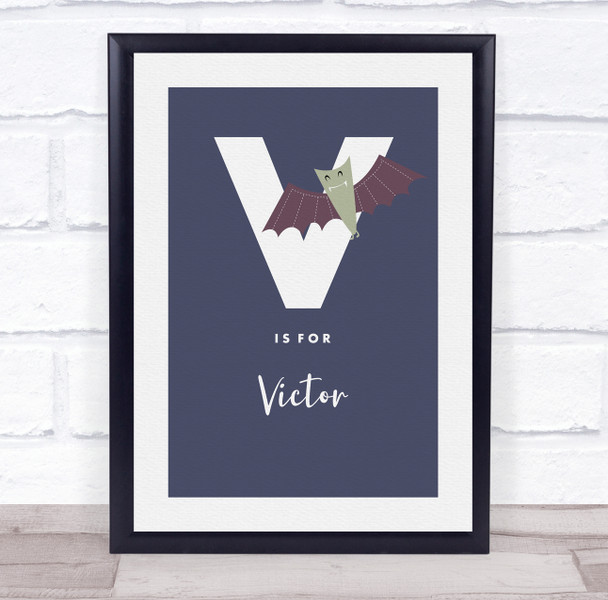 Initial Letter V With Vampire Bat Personalised Children's Wall Art Print
