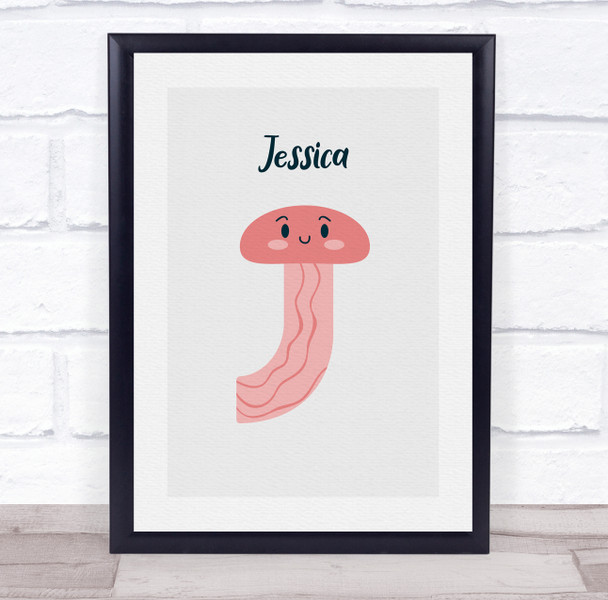 Jellyfish Initial Letter J Personalised Children's Wall Art Print