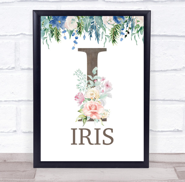 Floral Any Name Initial I Personalised Children's Wall Art Print