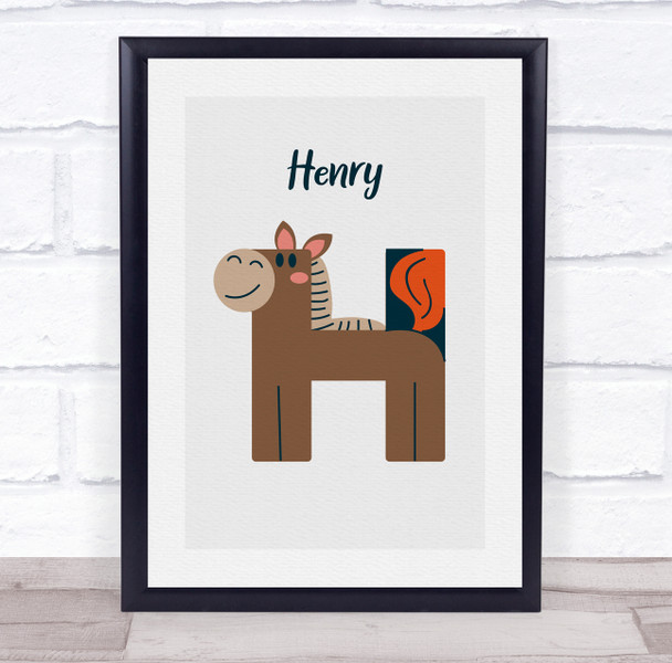 Horse Initial Letter H Personalised Children's Wall Art Print