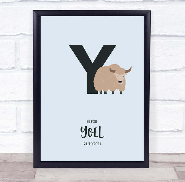 Initial Letter Y Yak Personalised Children's Wall Art Print