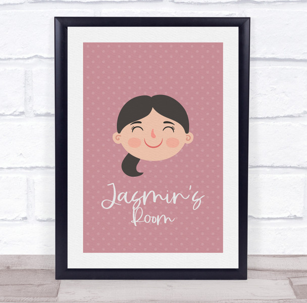 Face Of Girl With Black Hair Room Personalised Children's Wall Art Print