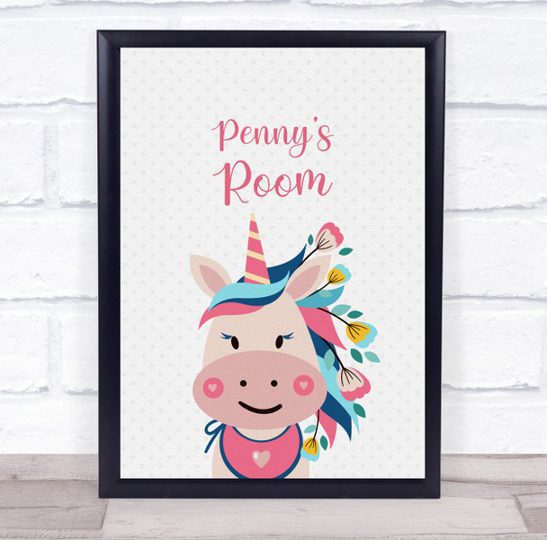 Unicorn With Flowers Room Personalised Children's Wall Art Print