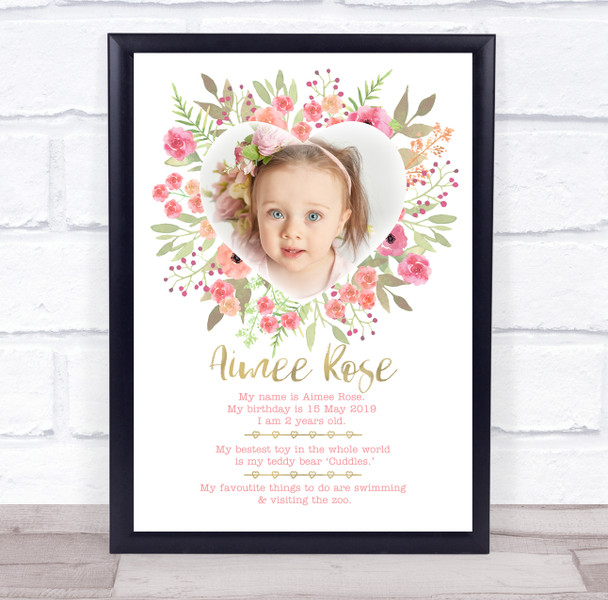 Any Age Birthday Favourite Things Interests Milestones Floral Photo Gift Print