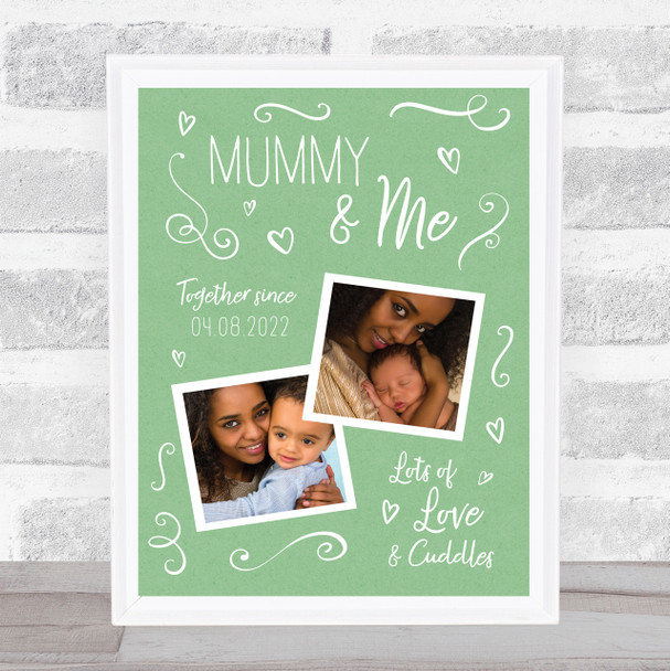 Mummy And Me Baby Photo Doodles Mother's Day Green Birthday Gift Nursery Print