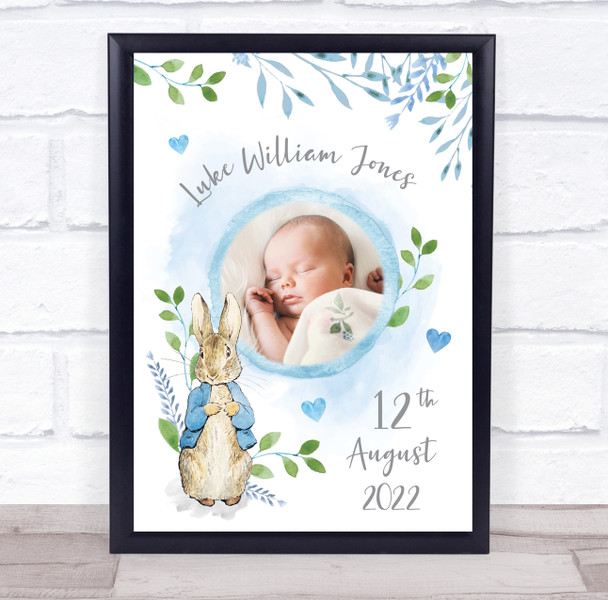 New Baby Birth Details Nursery Christening Peter Rabbit Boy Date Photo Print