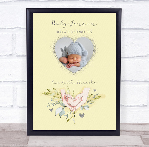 New Baby Birth Nursery Christening Yellow Heart Photo Keepsake Gift Print