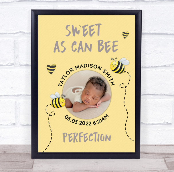 New Baby Birth New-born Nursery Christening Photo Bee Keepsake Gift Print