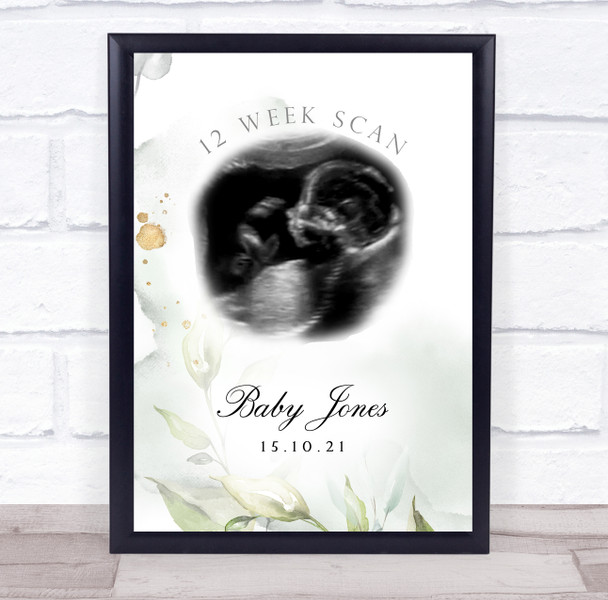 Watercolour Leaves Pregnancy Baby Scan Picture Photo Keepsake Gift Print