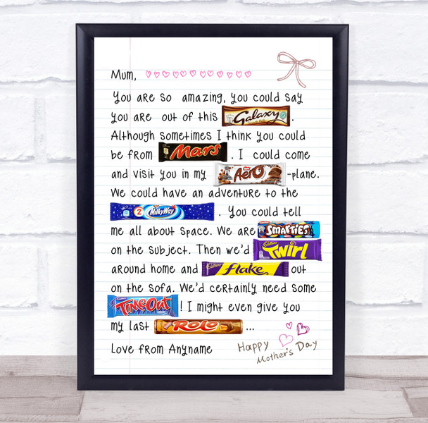 Chocolate Doodle Letter To Mum Mother's Day Personalised Gift Art Print