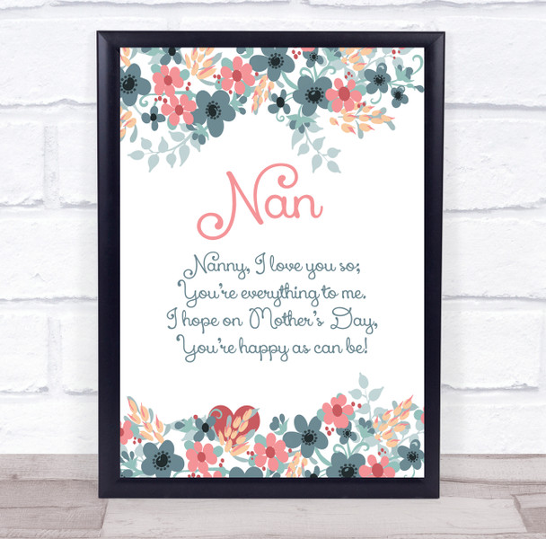 Nan Poem Pretty Pastel Flowers Personalised Gift Art Print