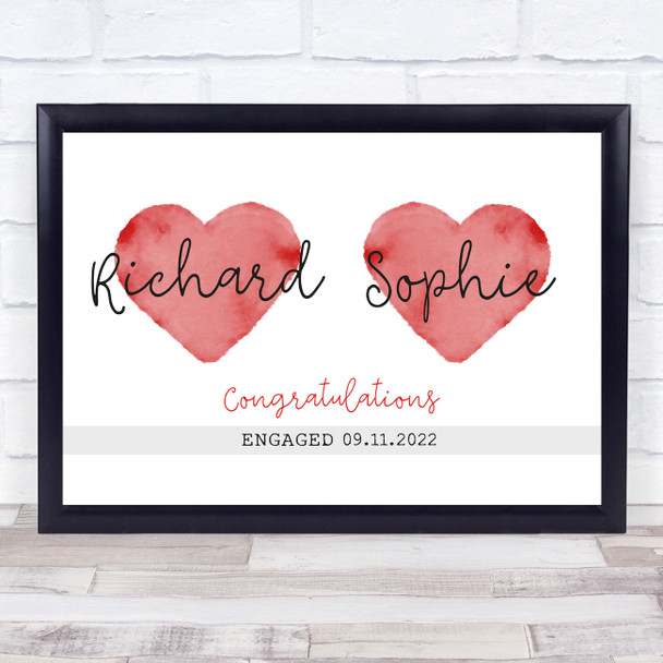 Engagement Congratulations 2 Hearts Names Personalised Gift Art Print