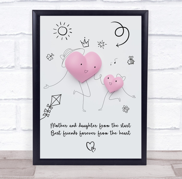 Hearts Characters Mother And Child Doodle Personalised Gift Art Print