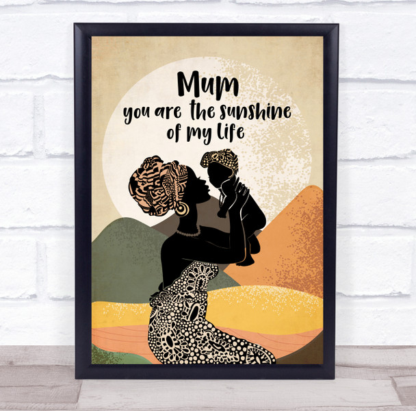 Silhouette Of African Girl With Baby Personalised Gift Art Print