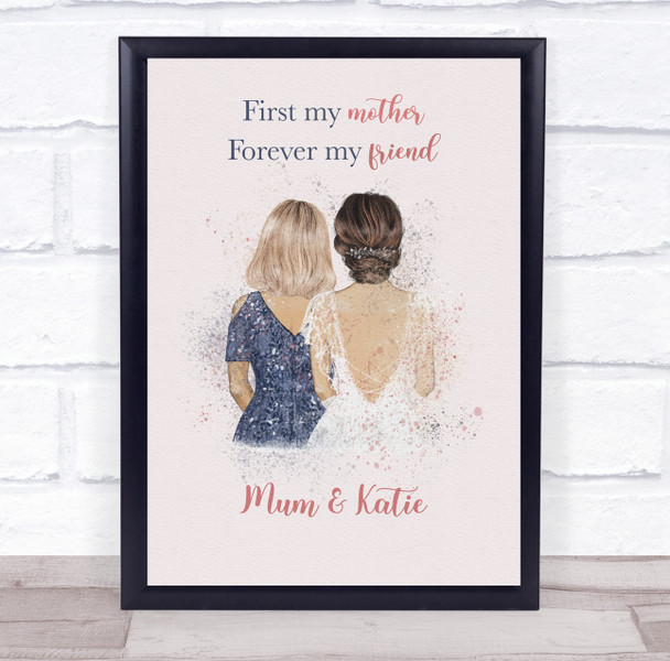 Splatter Effect Bride With Her Mother Personalised Gift Art Print