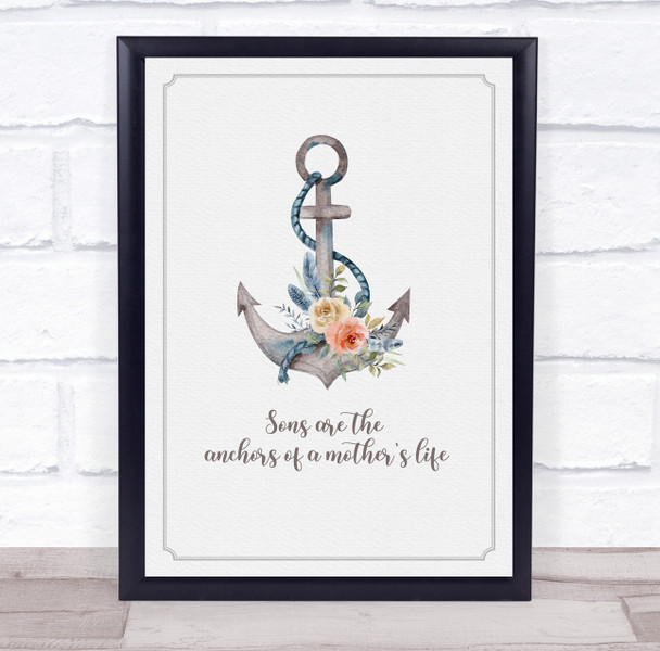 Watercolour Anchor Son Mother Personalised Gift Art Print