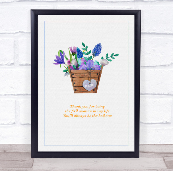 Watercolour Purple And Blue Flowers Best Mum Woman Personalised Gift Art Print
