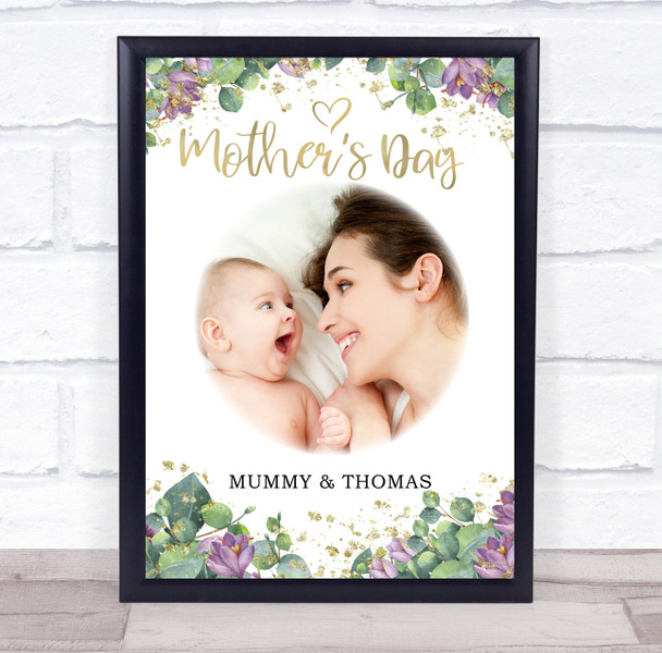 Purple Floral and Gold Mothers Day Photo Personalised Gift Art Print